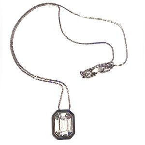 GIVENCHY Vintage Square Crystal Necklace Silver Gunmetal